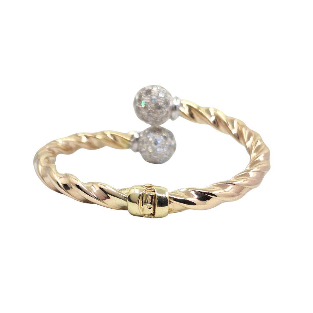 9ct Yellow Gold Cubic Zirconia Twist Torque Bangle