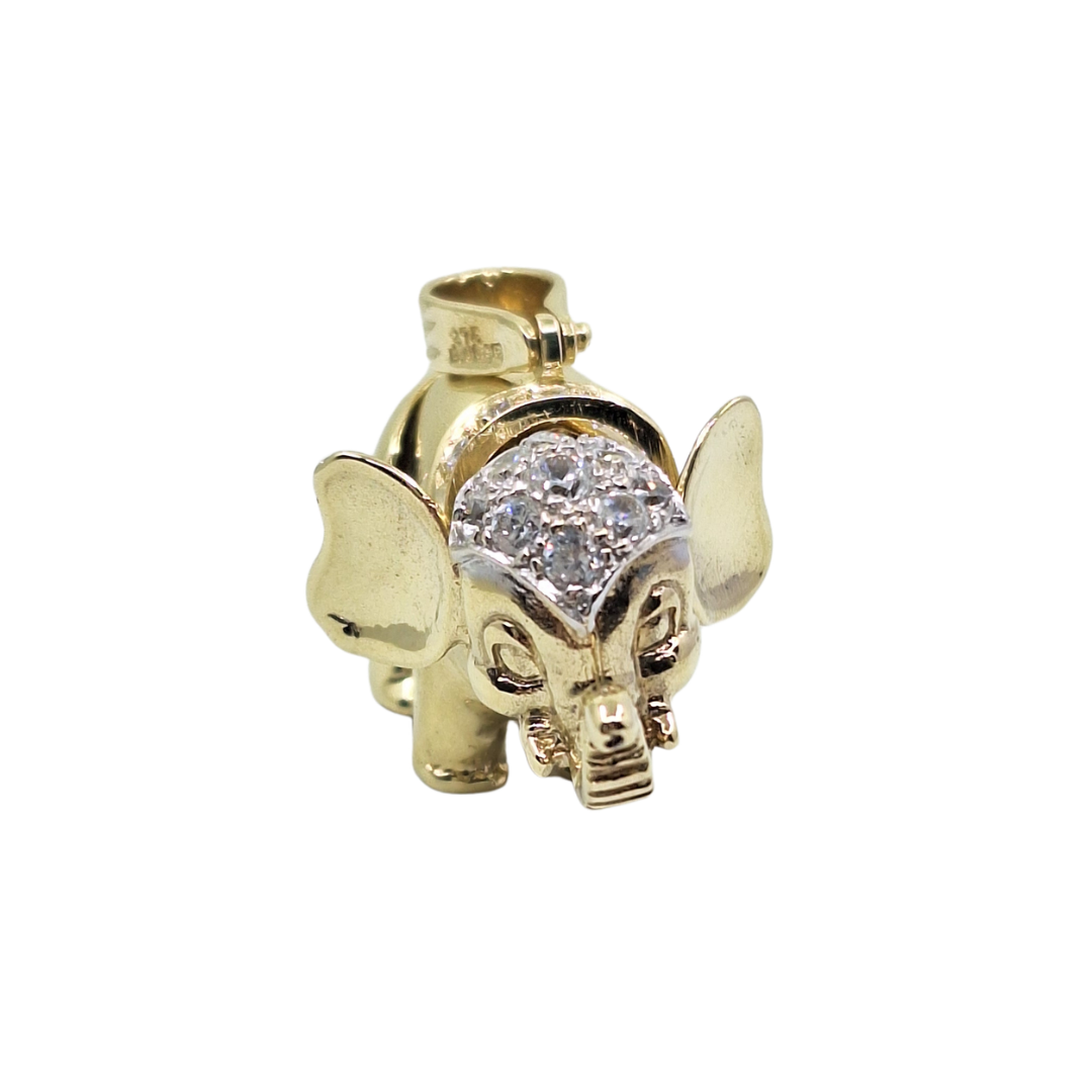 9ct Yellow Gold Cubic Zirconia Elephant Pendant