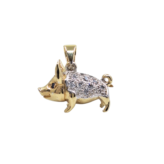 9ct Yellow Gold Cubic Zirconia Pig Pendant