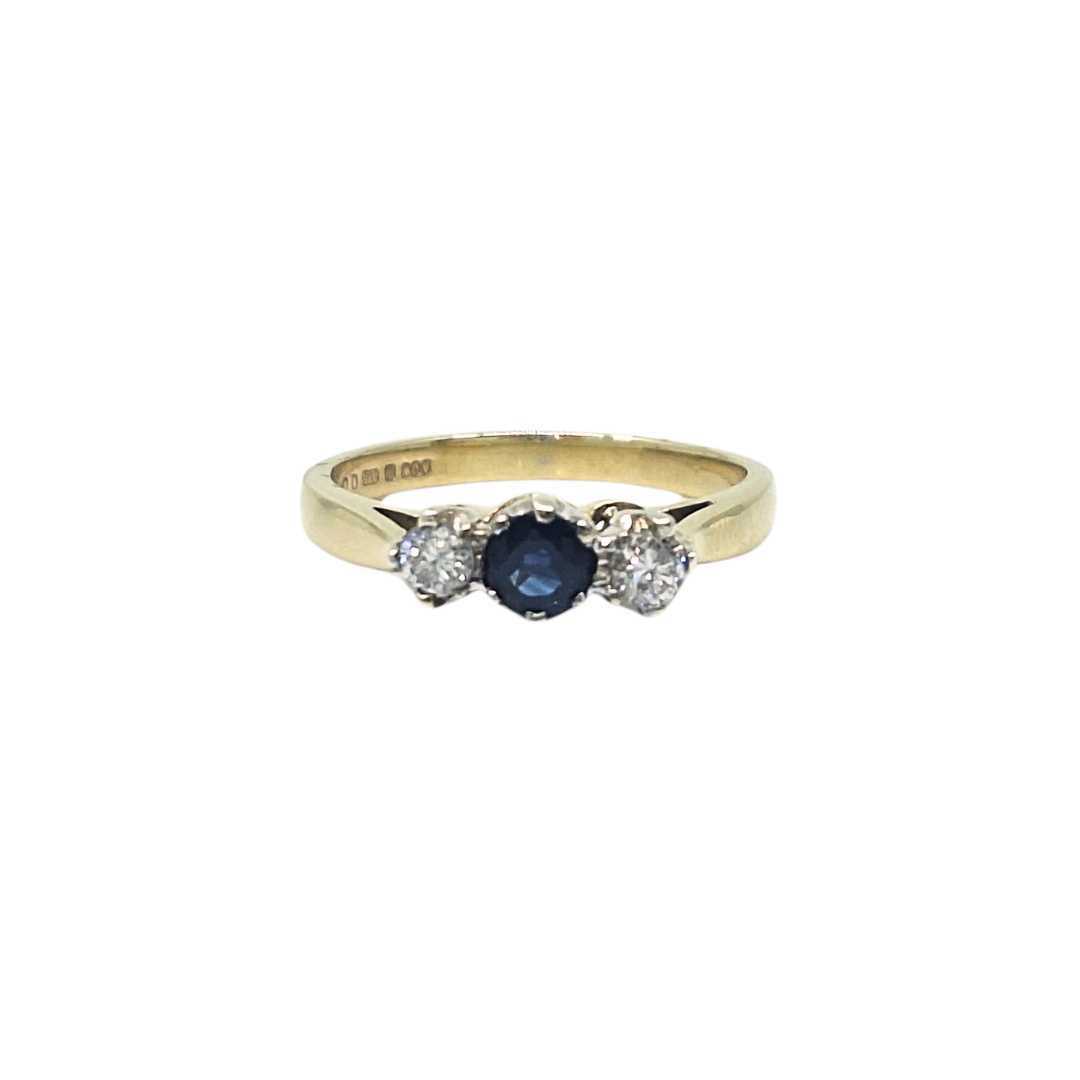 9ct Yellow Gold Sapphire & Diamond Three Stone Ring