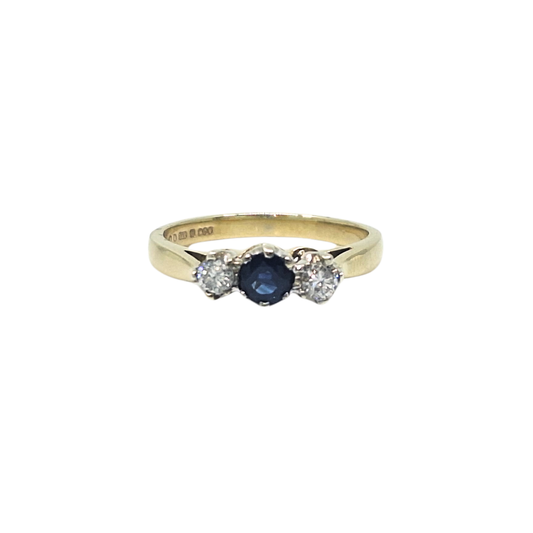 9ct Yellow Gold Sapphire & Diamond Three Stone Ring