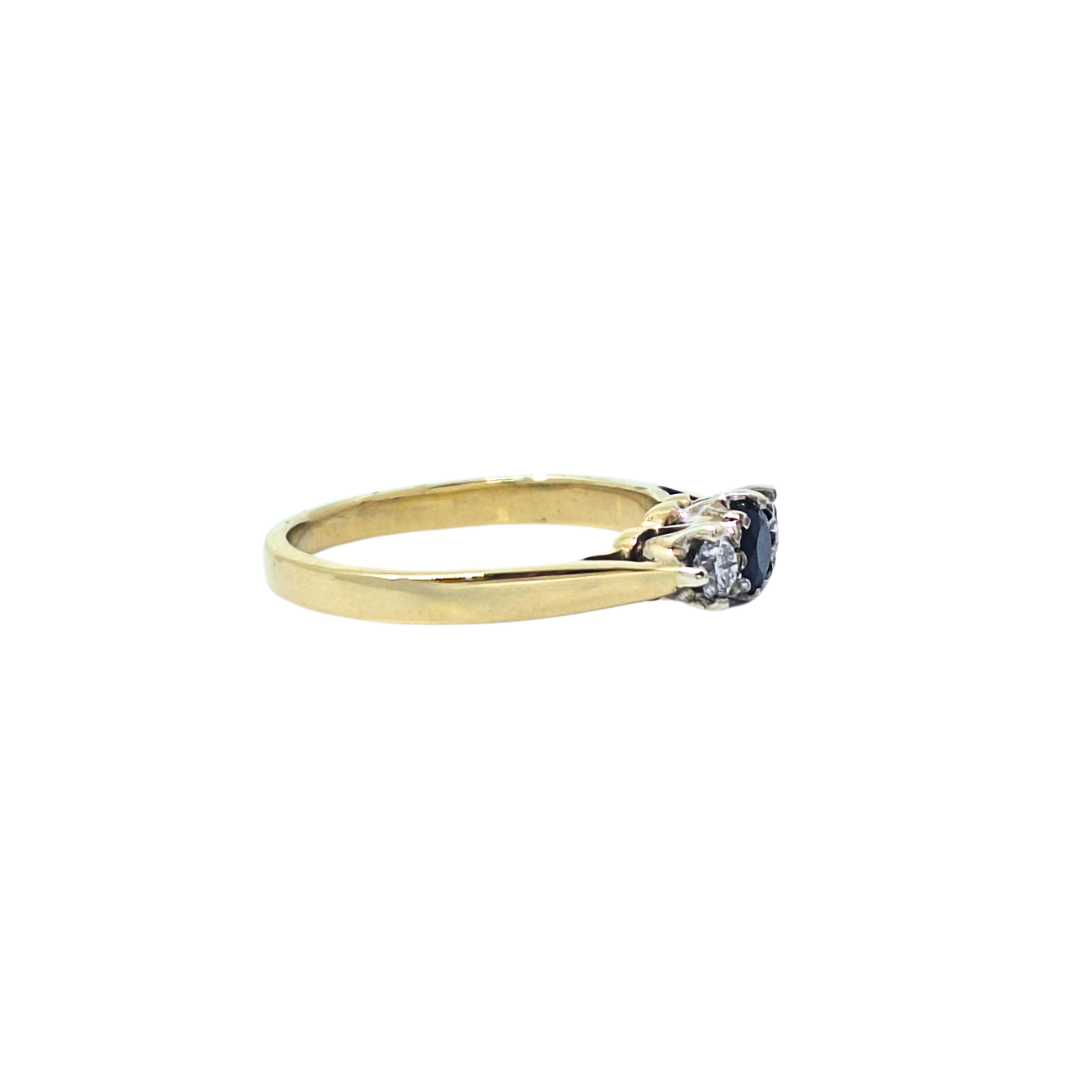 9ct Yellow Gold Sapphire & Diamond Three Stone Ring