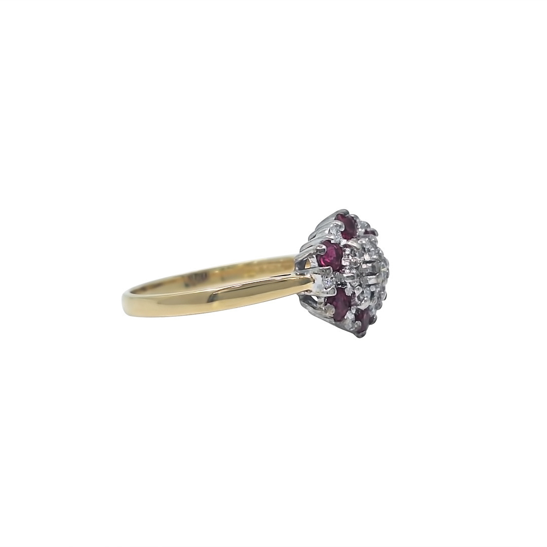 18ct Yellow Gold Ruby & Diamond Cluster Ring