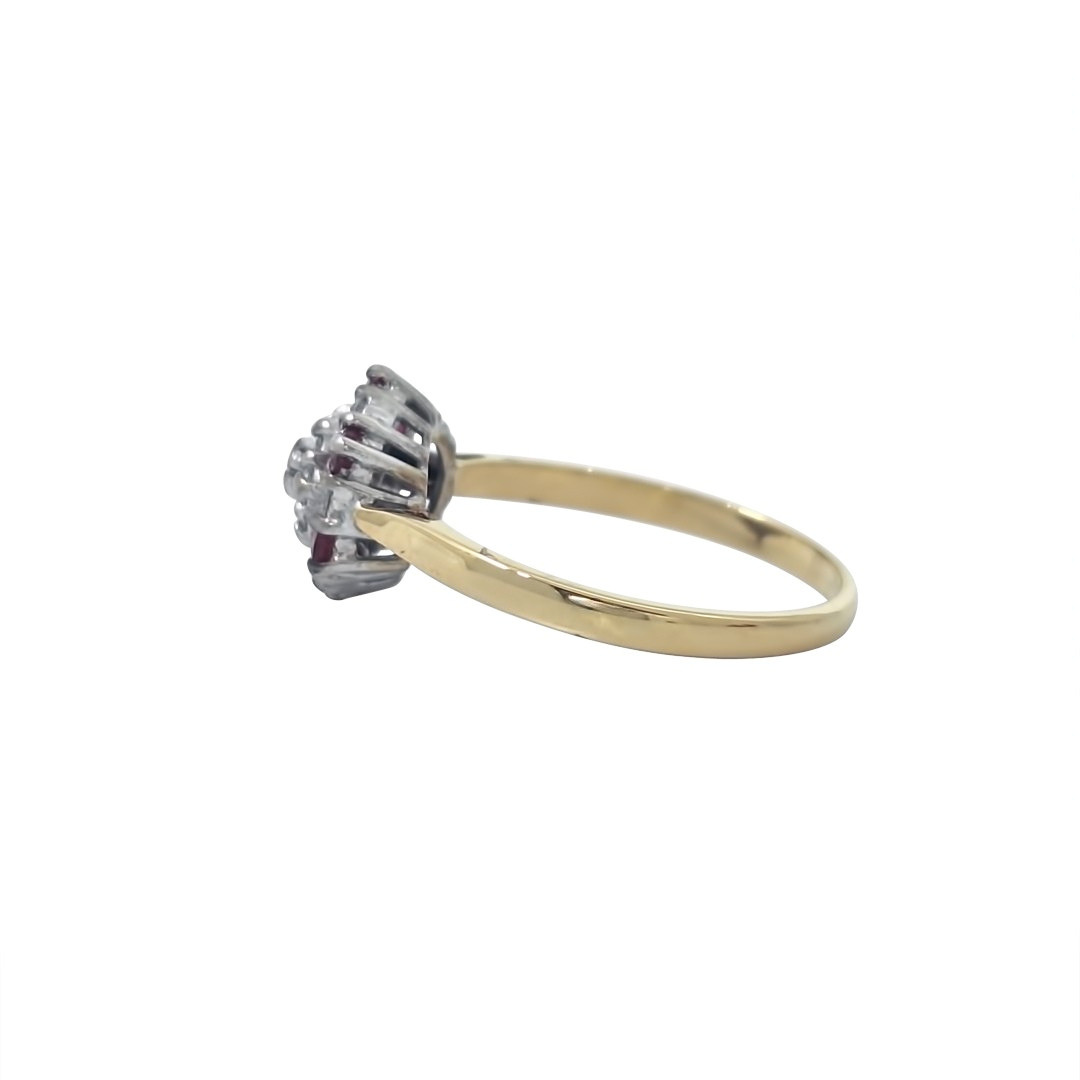 18ct Yellow Gold Ruby & Diamond Cluster Ring