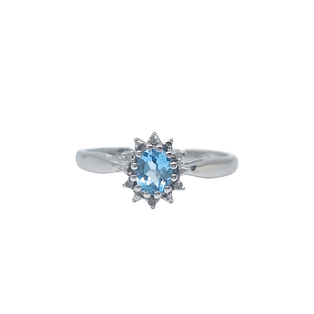 9ct White Gold Blue Topaz & Diamond Cluster Ring