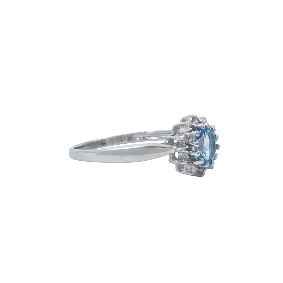 9ct White Gold Blue Topaz & Diamond Cluster Ring