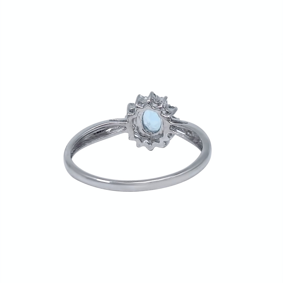 9ct White Gold Blue Topaz & Diamond Cluster Ring