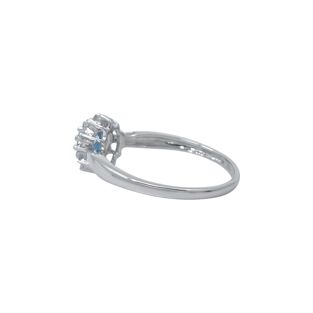 9ct White Gold Blue Topaz & Diamond Cluster Ring