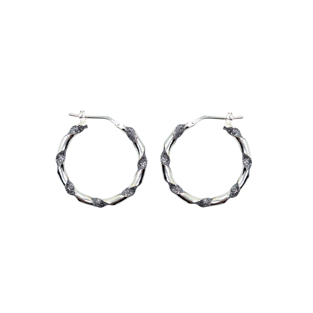 Silver Glitter Twist Creole Hoop Earrings