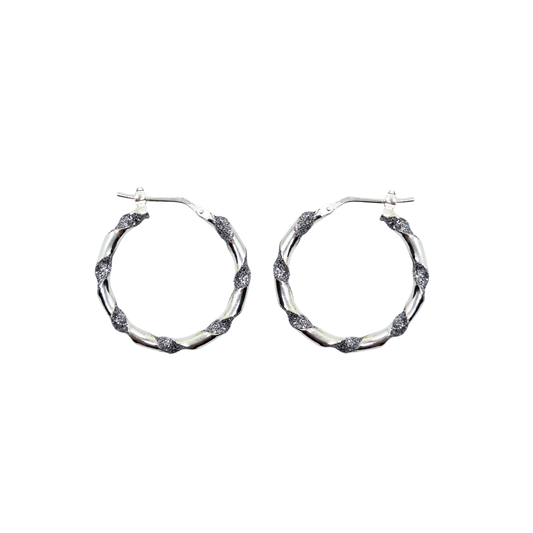 Silver Glitter Twist Creole Hoop Earrings