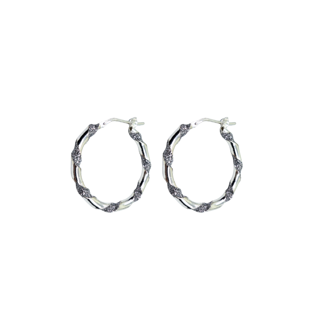 Silver Glitter Twist Creole Hoop Earrings