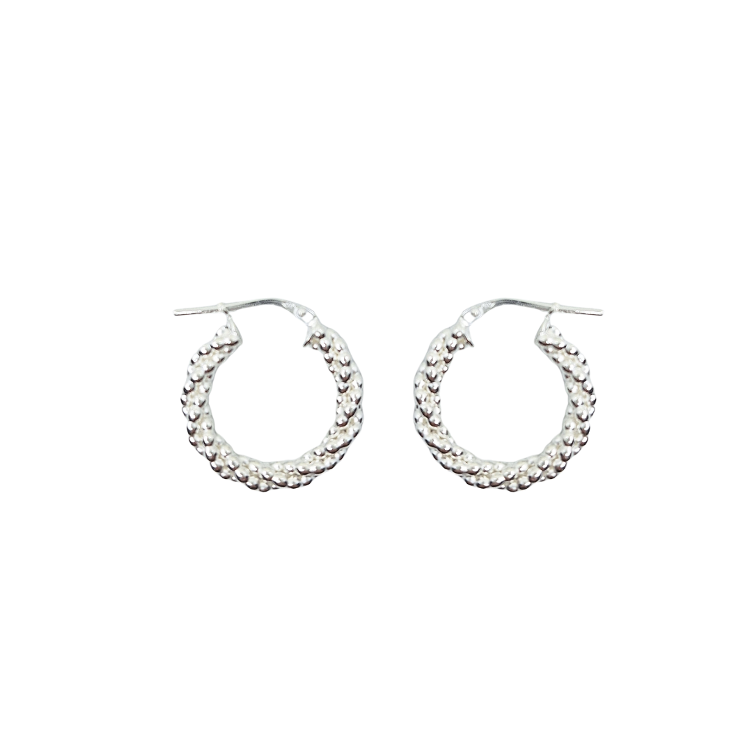 Silver Bead Hoop Creole Earrings