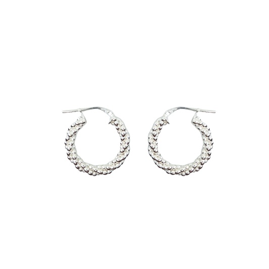 Silver Bead Hoop Creole Earrings