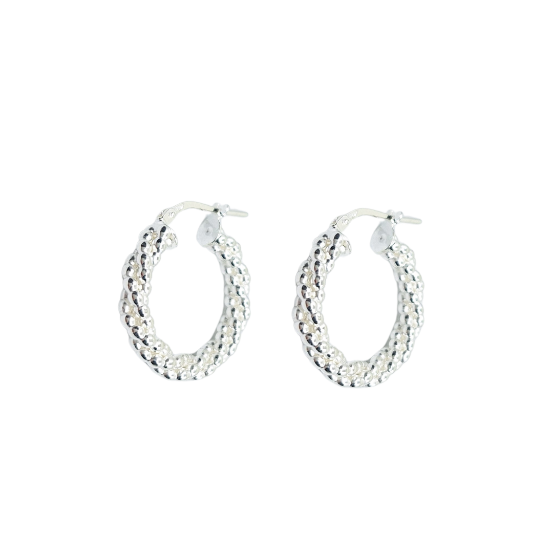 Silver Bead Hoop Creole Earrings