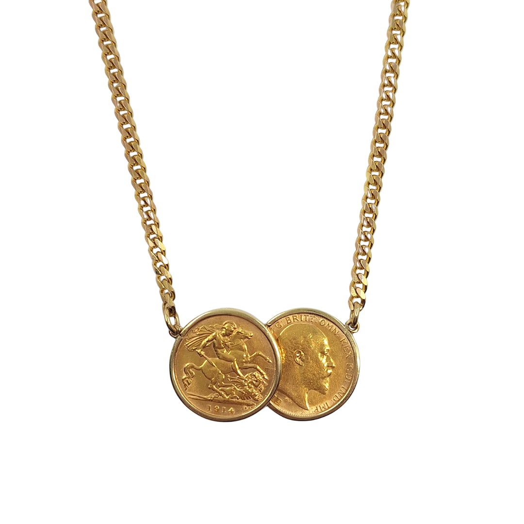 Two Half Sovereign Pendant And Chain