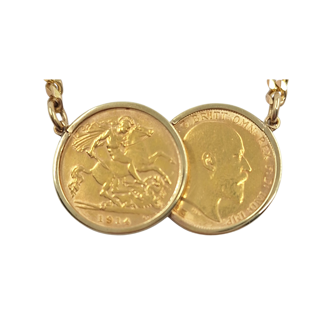 Two Half Sovereign Pendant And Chain