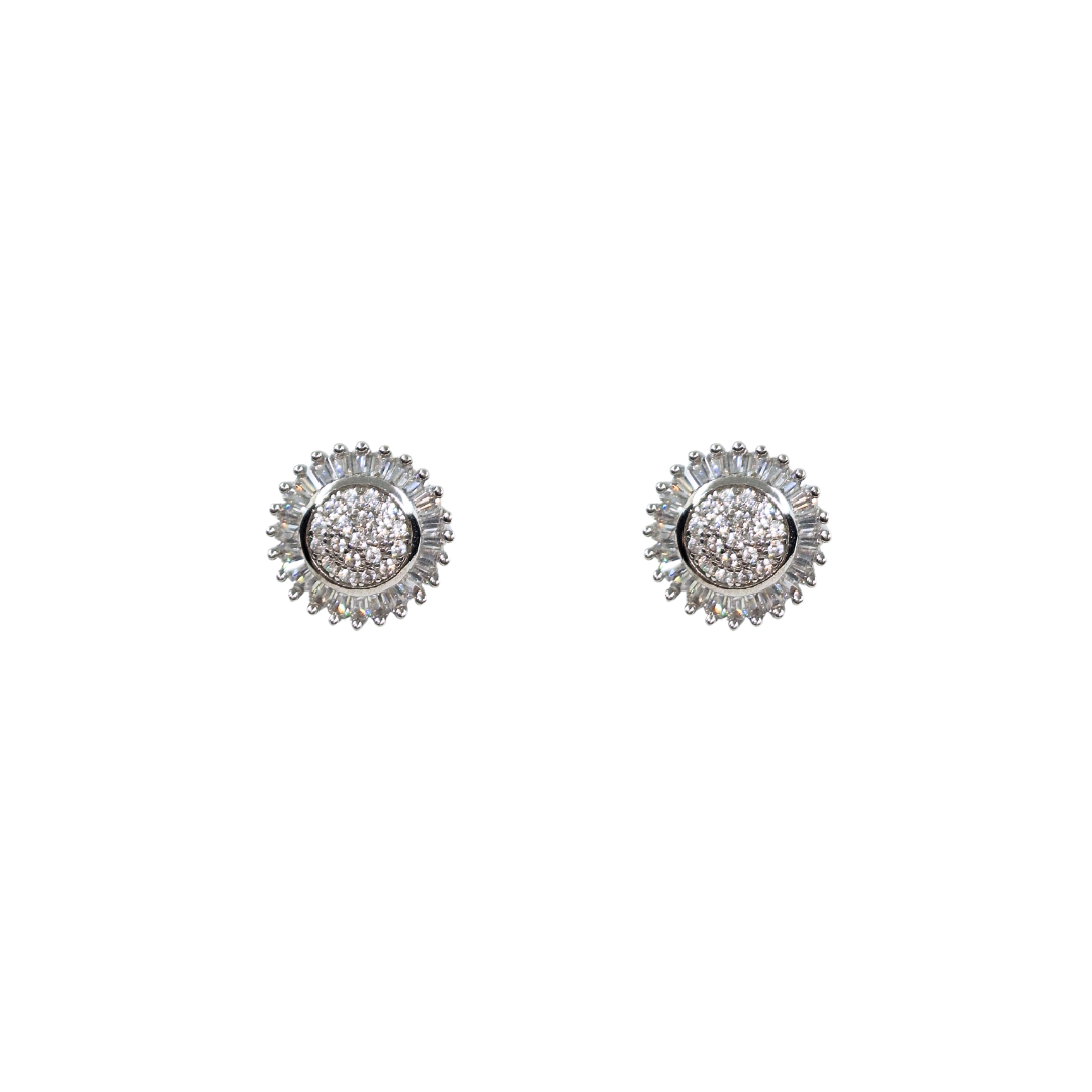 Silver Round Cubic Zirconia Cluster Studs