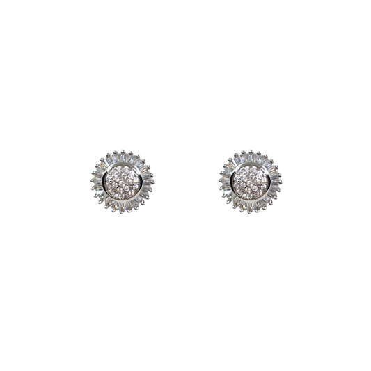 Silver Round Cubic Zirconia Cluster Studs