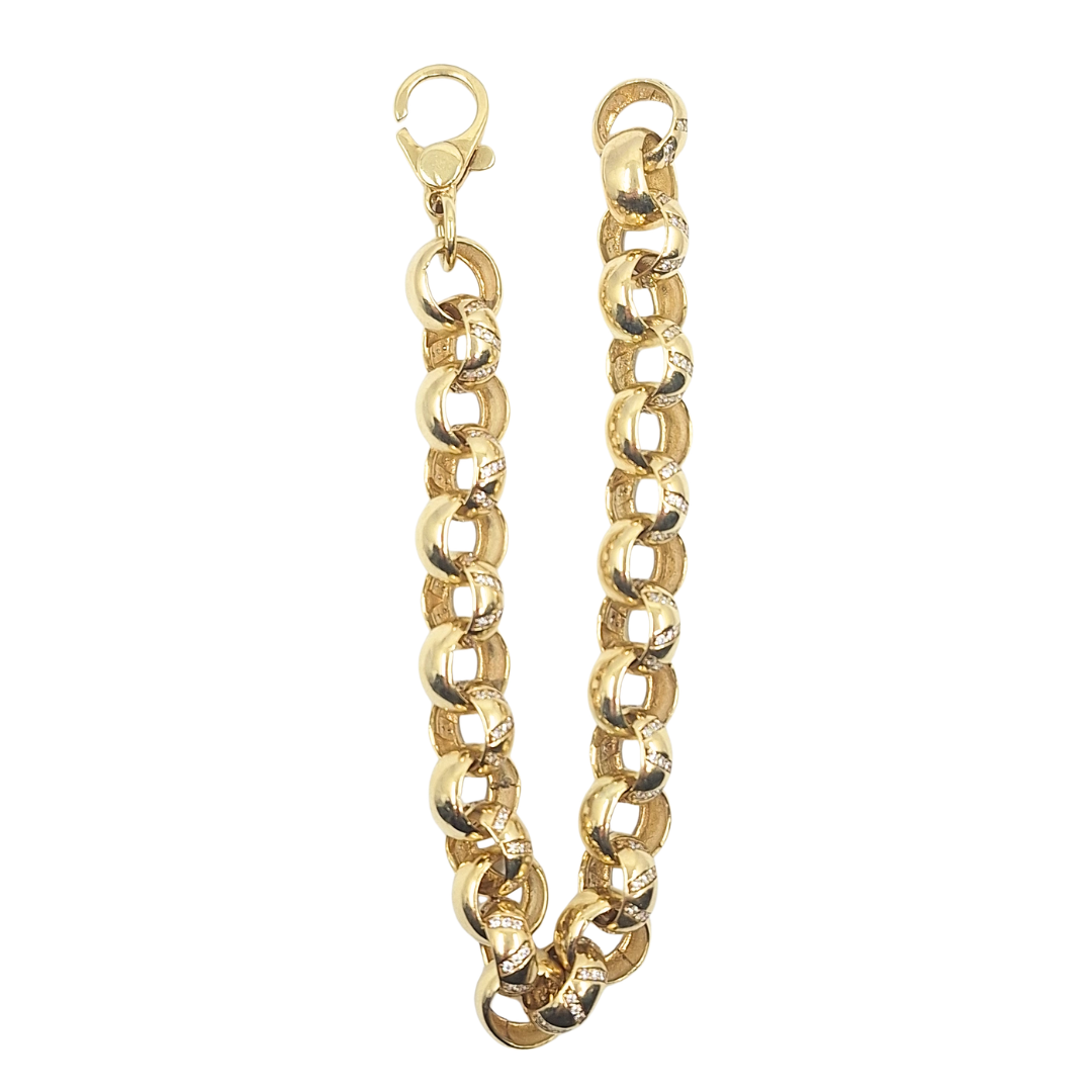 9ct Yellow Gold CZ & Plain Link Belcher Bracelet 9"