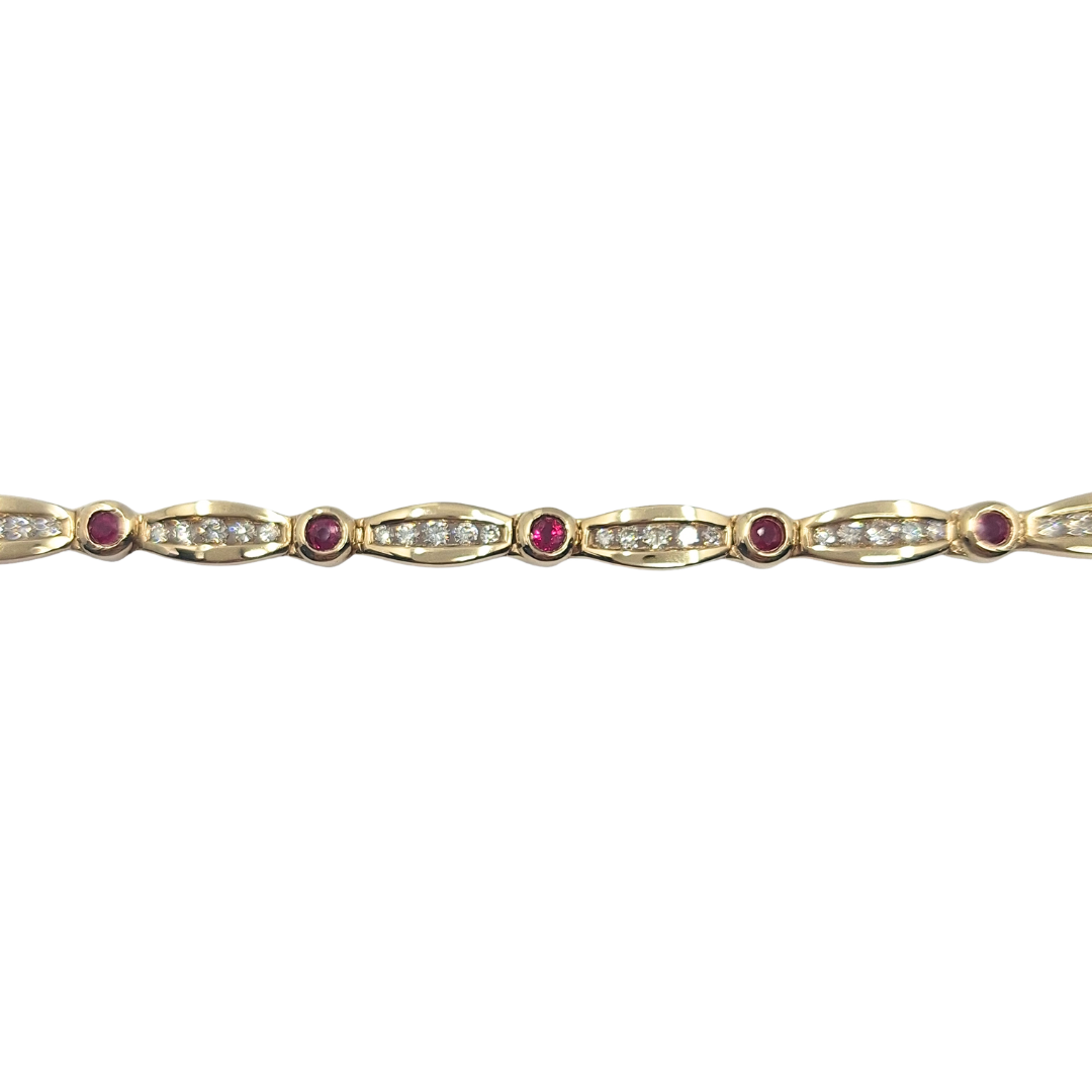 9ct Yellow Gold Ruby & Diamond Bracelet 7"