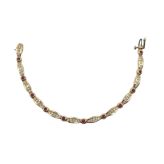 9ct Yellow Gold Ruby & Diamond Bracelet 7"