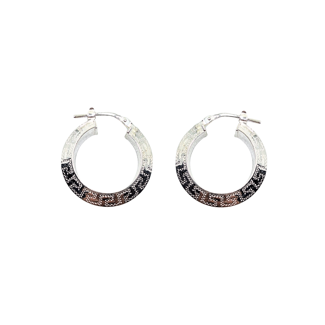 Silver Greek Key Design Creole Earrings
