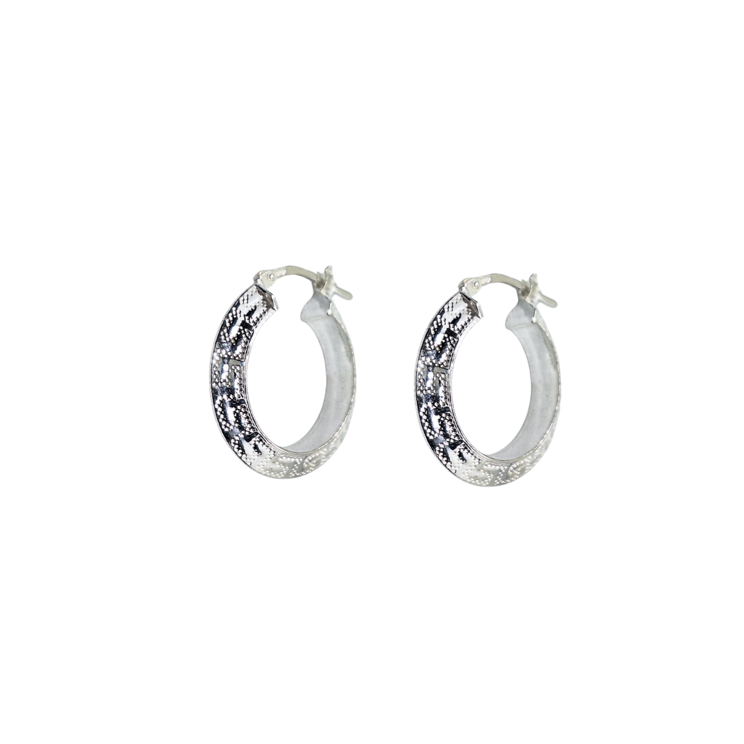 Silver Greek Key Design Creole Earrings