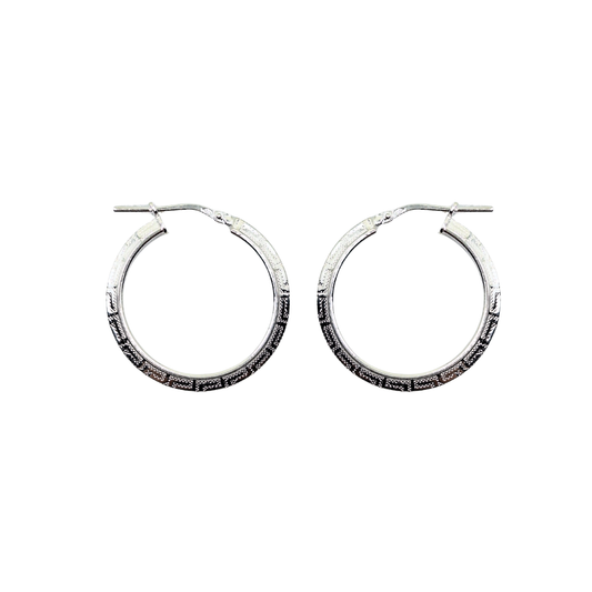 Silver Greek Key Creole Earrings