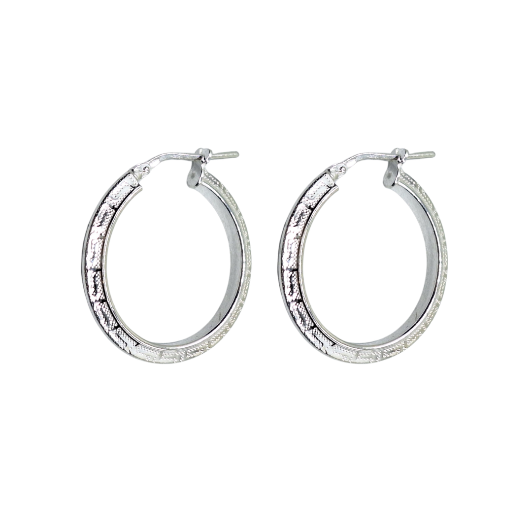 Silver Greek Key Creole Earrings