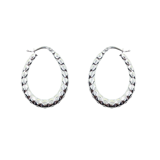 Silver Oval Patterned Creole Earrings