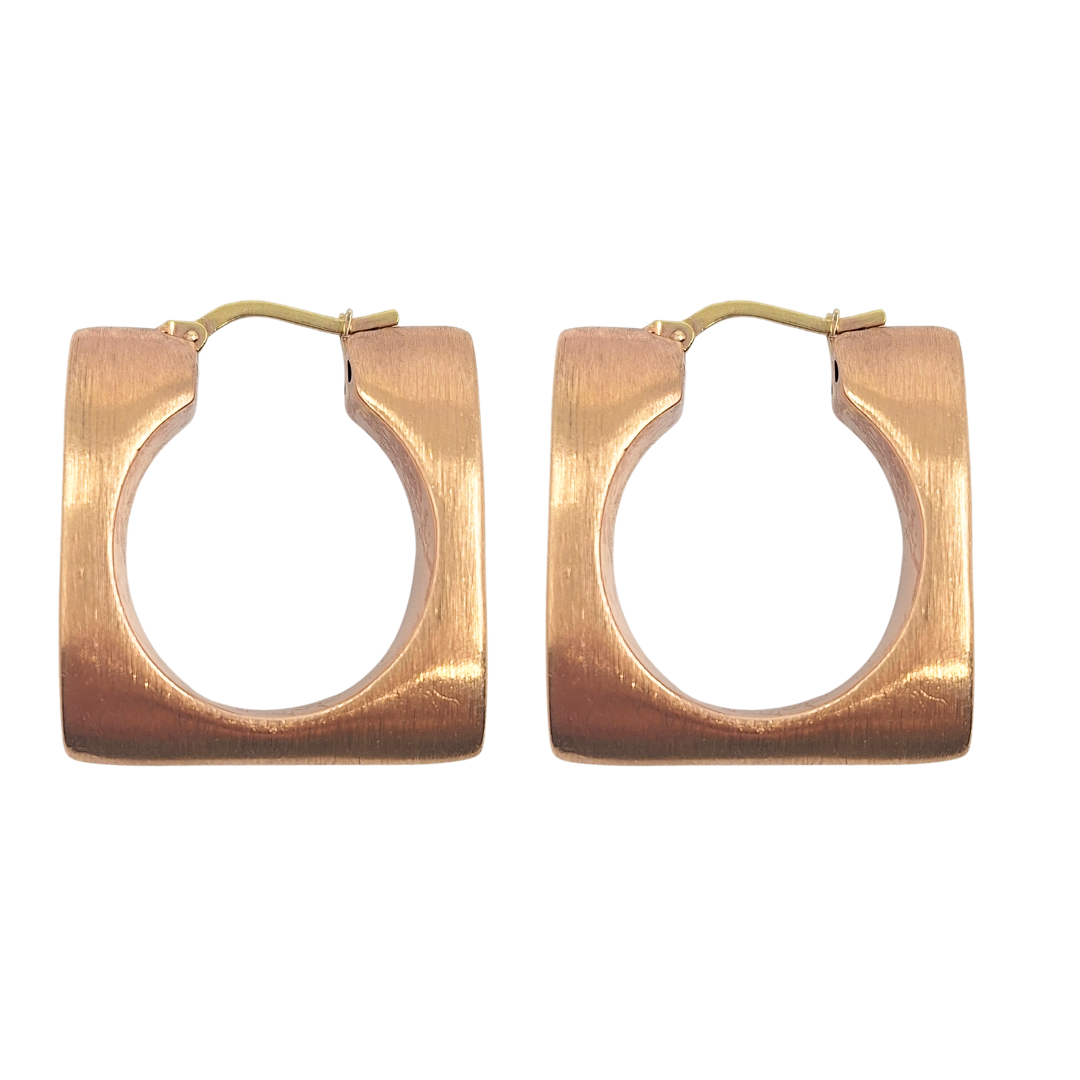 18ct Rose Gold Square Creole Earrings