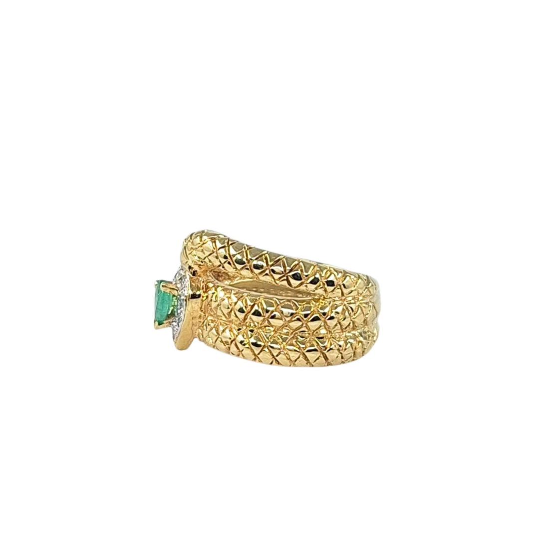 14ct Yellow Gold Diamond & Emerald Snake Ring