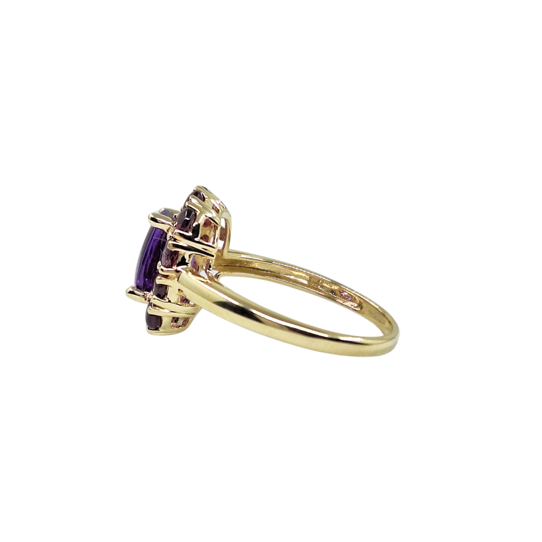 9ct Yellow Gold Amethyst & Rhodolite Garnet Cluster Ring