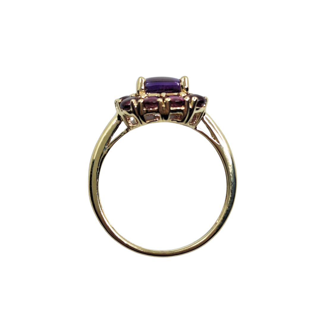 9ct Yellow Gold Amethyst & Rhodolite Garnet Cluster Ring