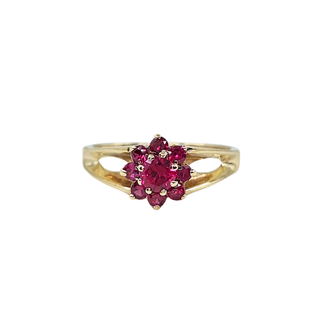 9ct Yellow Gold Pink Cubic Zirconia Cluster Ring