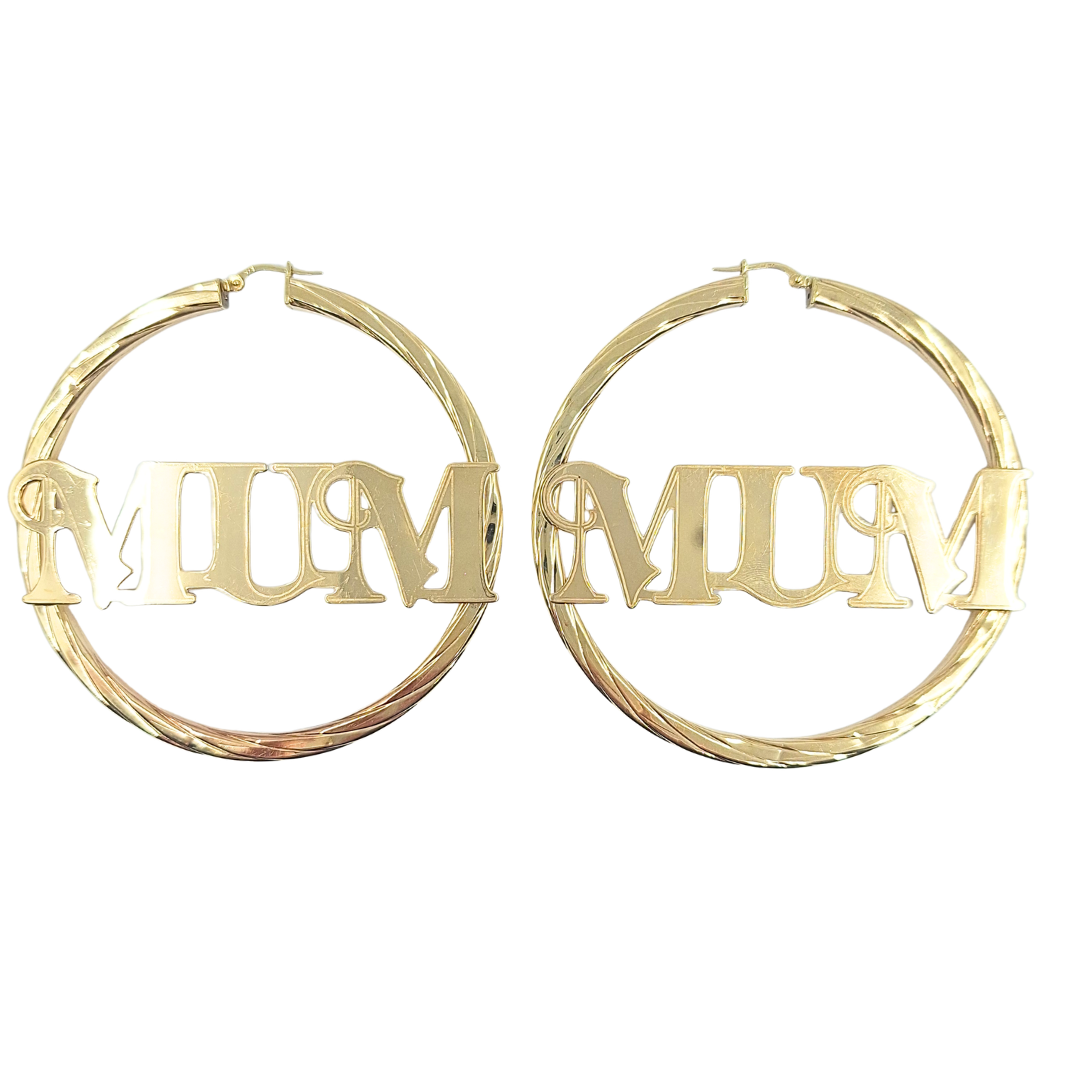 9ct Yellow Gold Mum Hoop Earrings