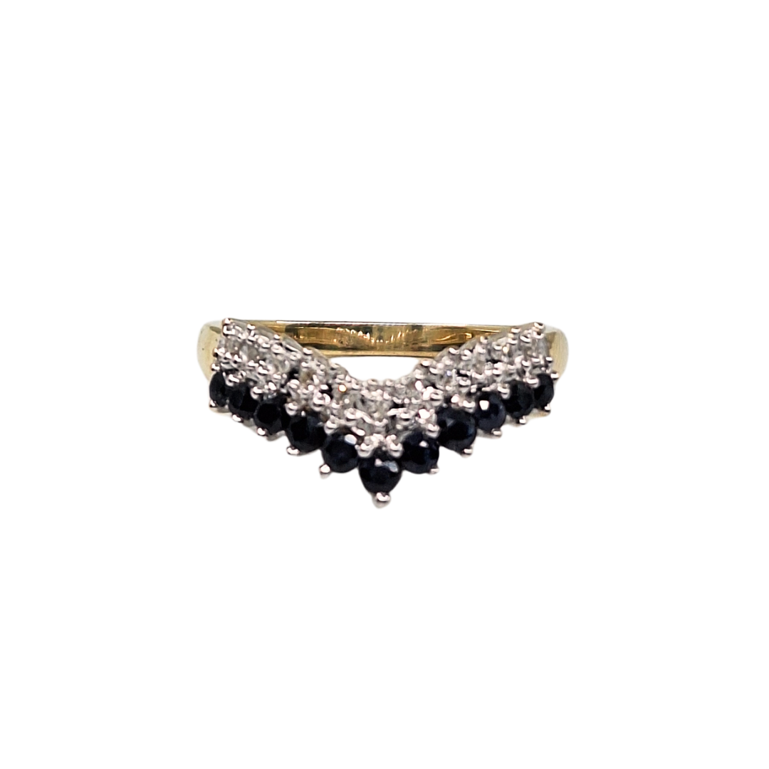 9ct Yellow Gold Sapphire & Diamond Wishbone Ring