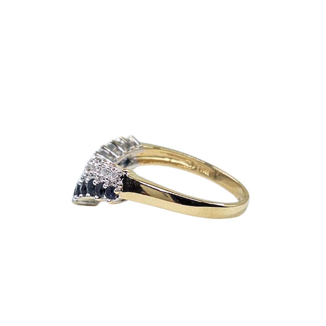 9ct Yellow Gold Sapphire & Diamond Wishbone Ring