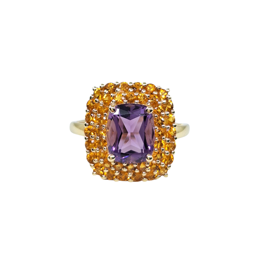 9ct Yellow Gold Amethyst & Citrine Cluster Ring
