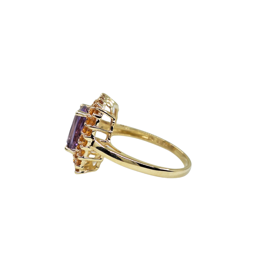 9ct Yellow Gold Amethyst & Citrine Cluster Ring