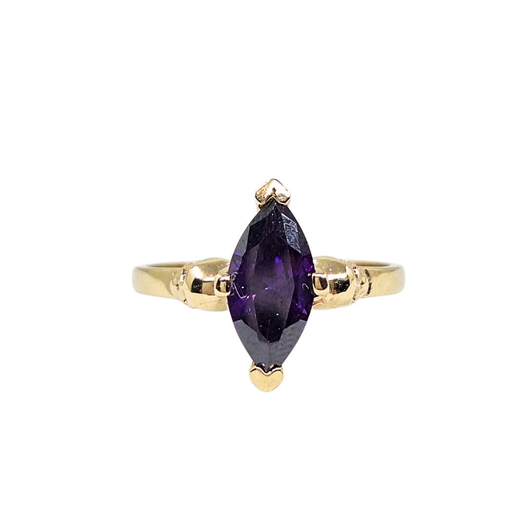 9ct Yellow Gold Marquise Amethyst Skull Ring