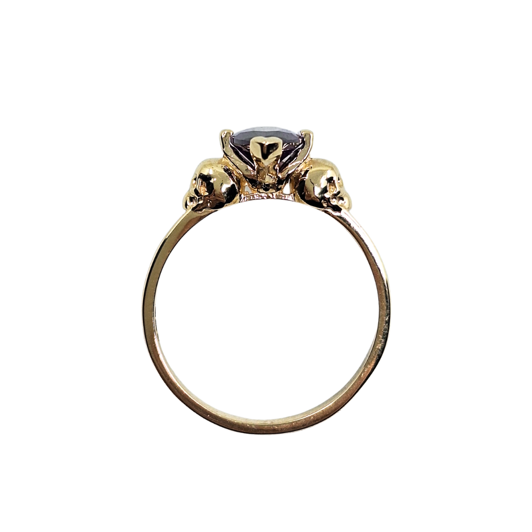 9ct Yellow Gold Marquise Amethyst Skull Ring