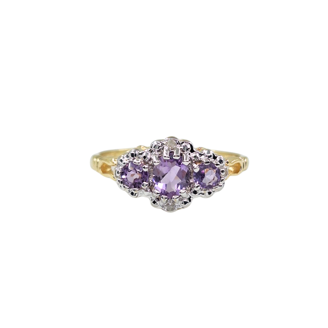 9ct Yellow Gold Amethyst & Diamond Cluster Ring