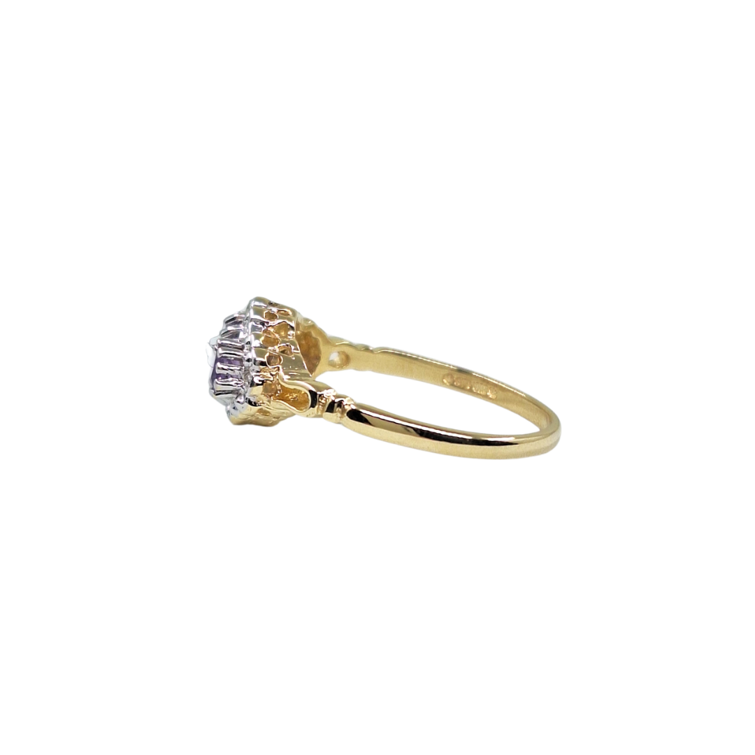 9ct Yellow Gold Amethyst & Diamond Cluster Ring