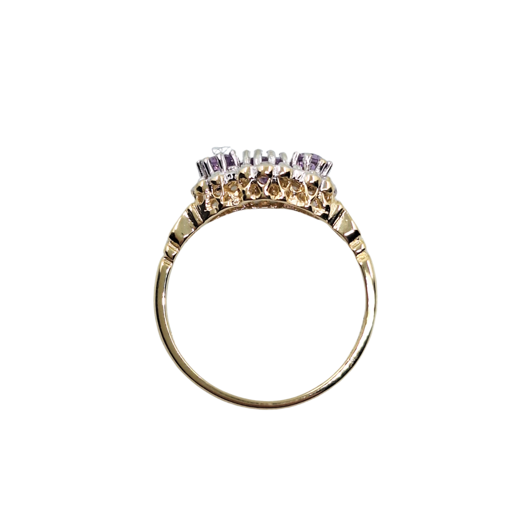 9ct Yellow Gold Amethyst & Diamond Cluster Ring
