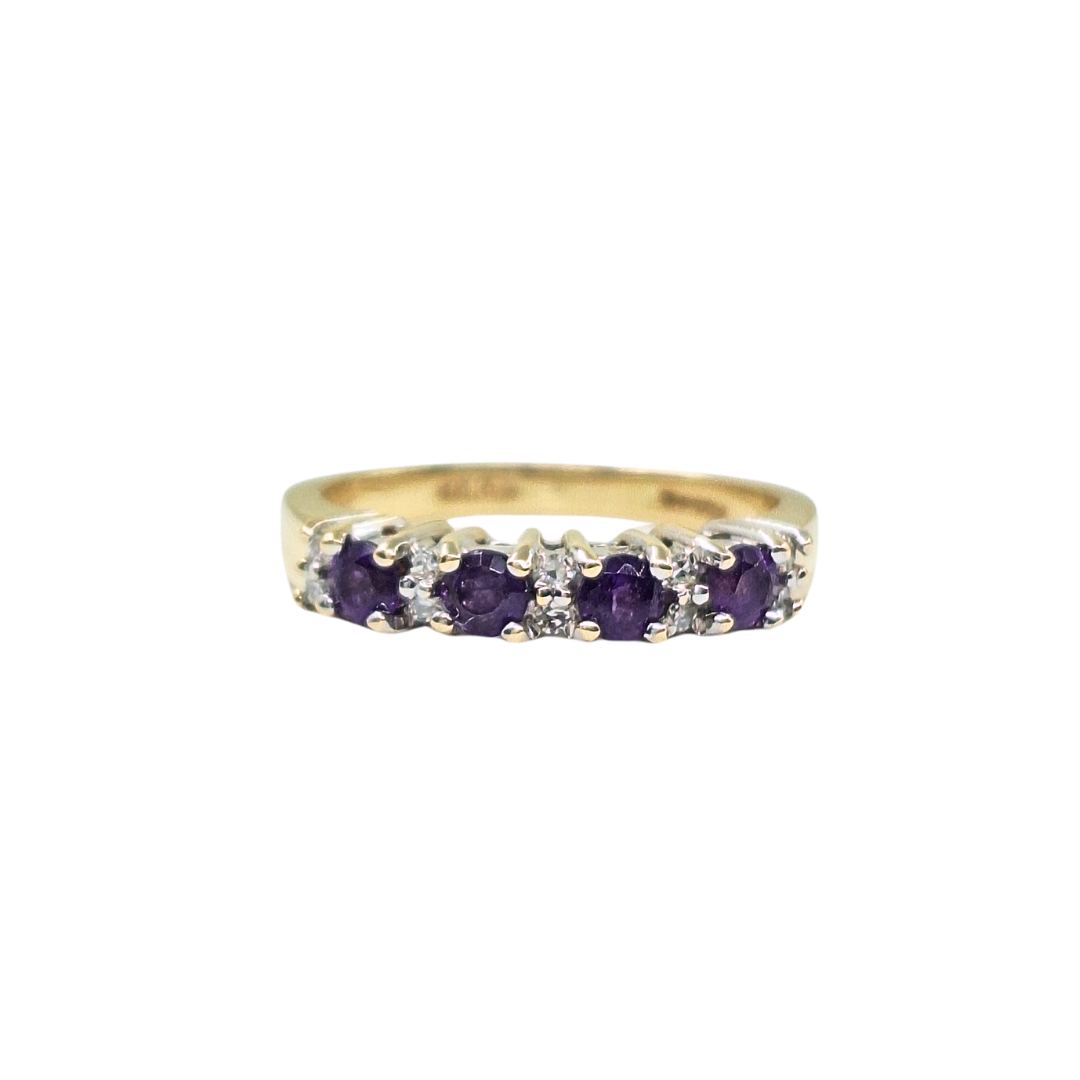 9ct Yellow Gold Amethyst & Diamond Eternity Ring
