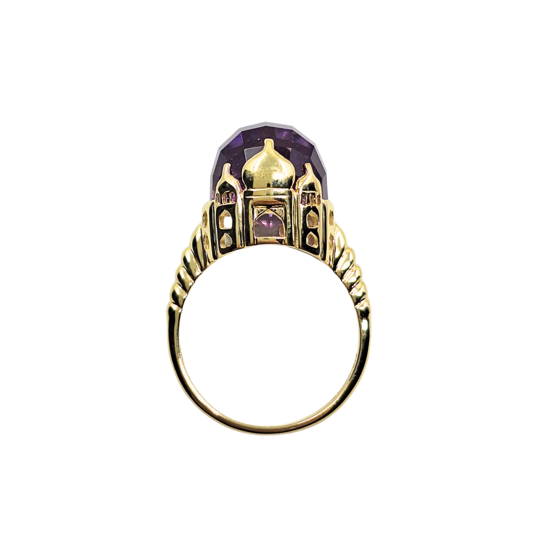 9ct Yellow Gold Chequerboard Faceted Amethyst Castle Ring