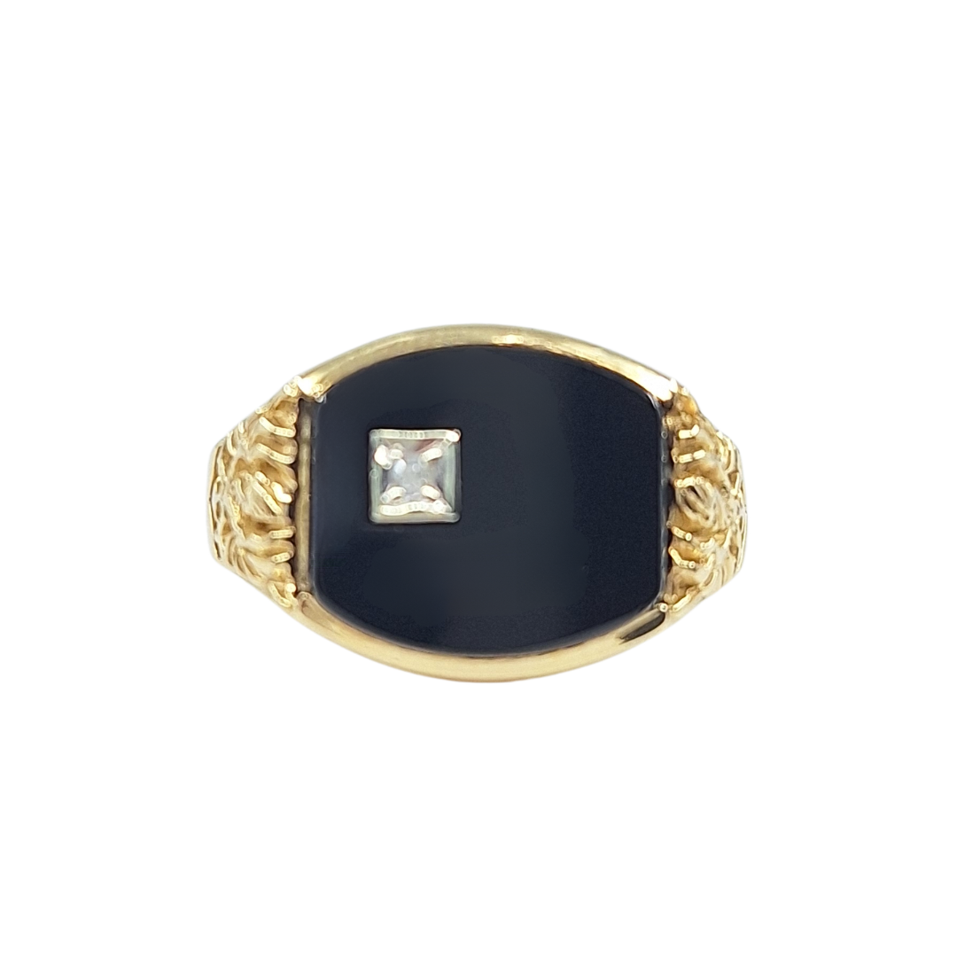 9CT Yellow Gold Cz Onyx Signet Ring