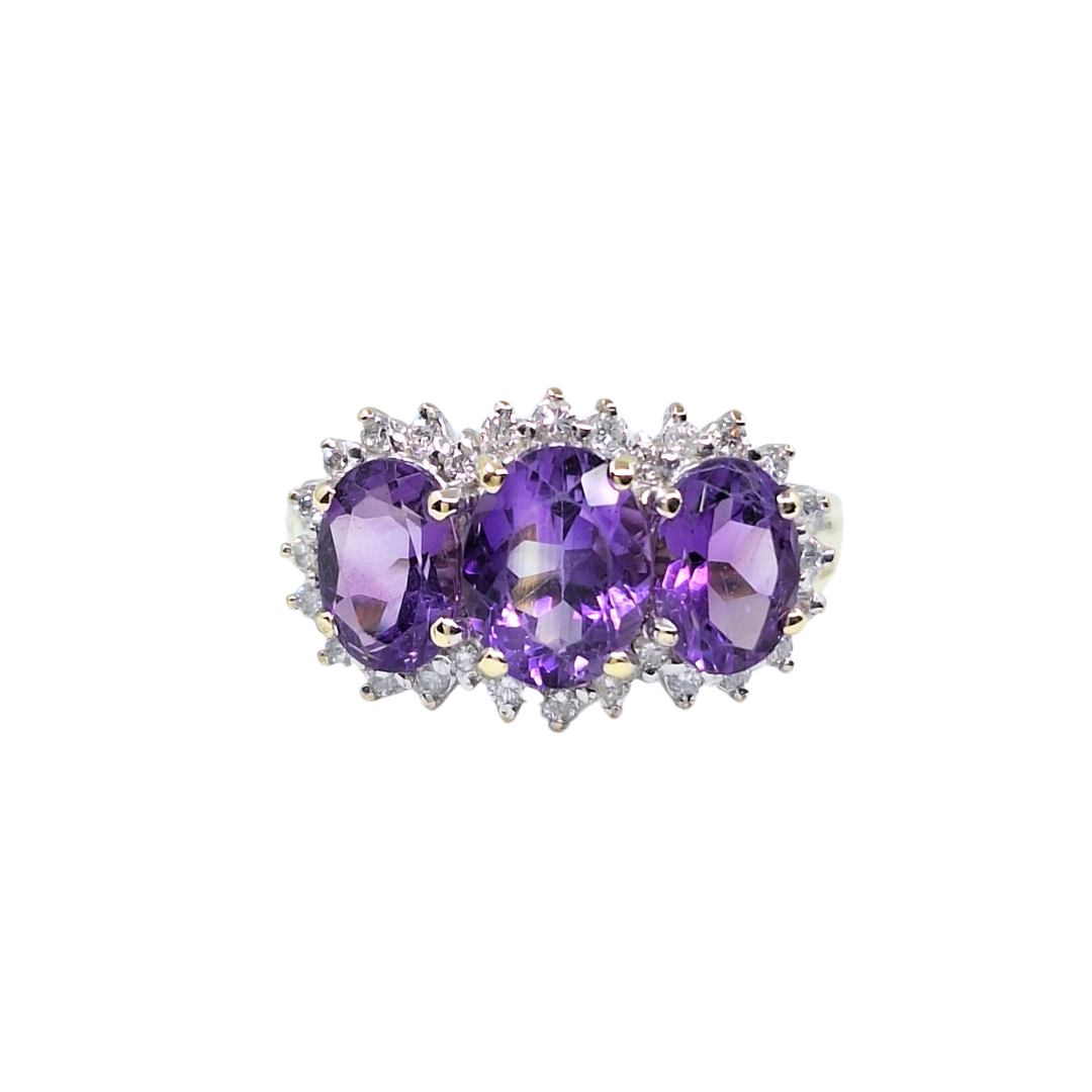 9ct Yellow Gold Amethyst & Diamond Cluster Ring