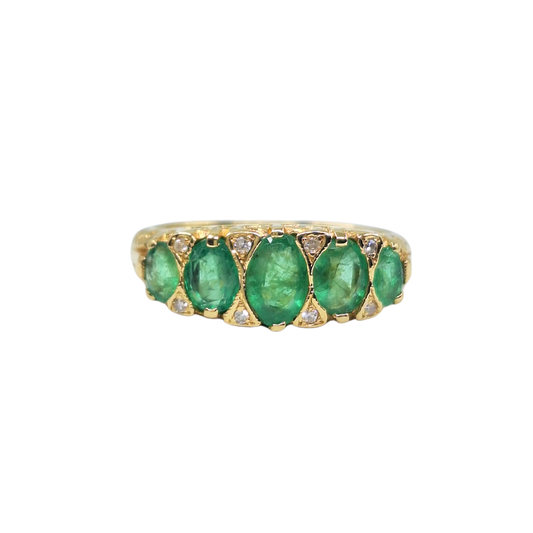 18ct Yellow Gold Emerald & Diamond Band Ring